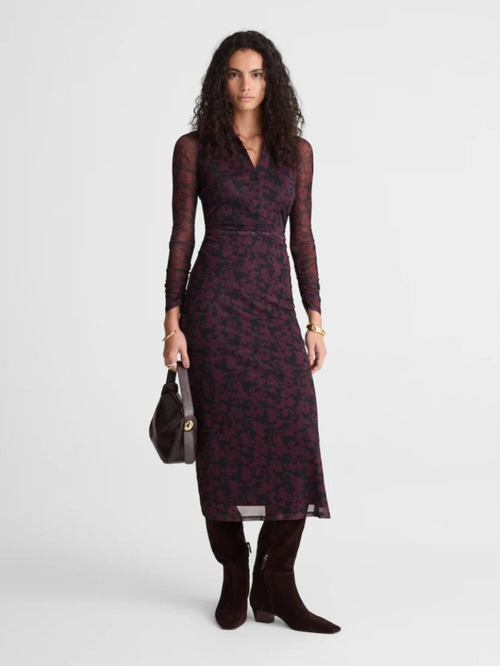 Madewell Long-Sleeve Polo Midi Dress Small NEW Deep Aubergine